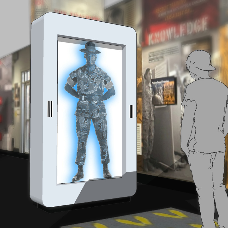 Concept rendering of the Drill Instructor kiosk in the gallery space