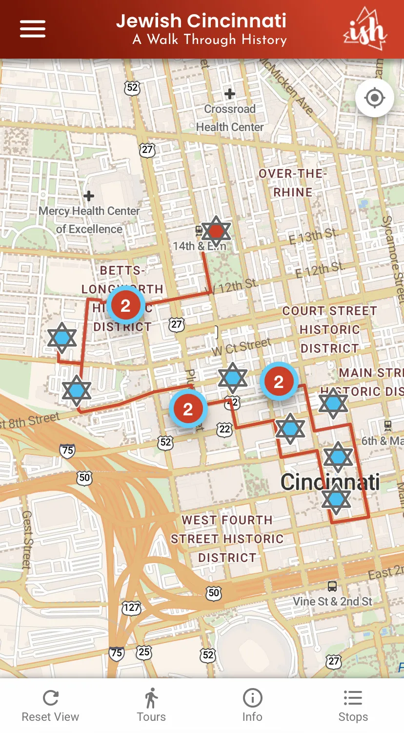 Cover screen for the Jewish Cincinnati: A Walk Through History app